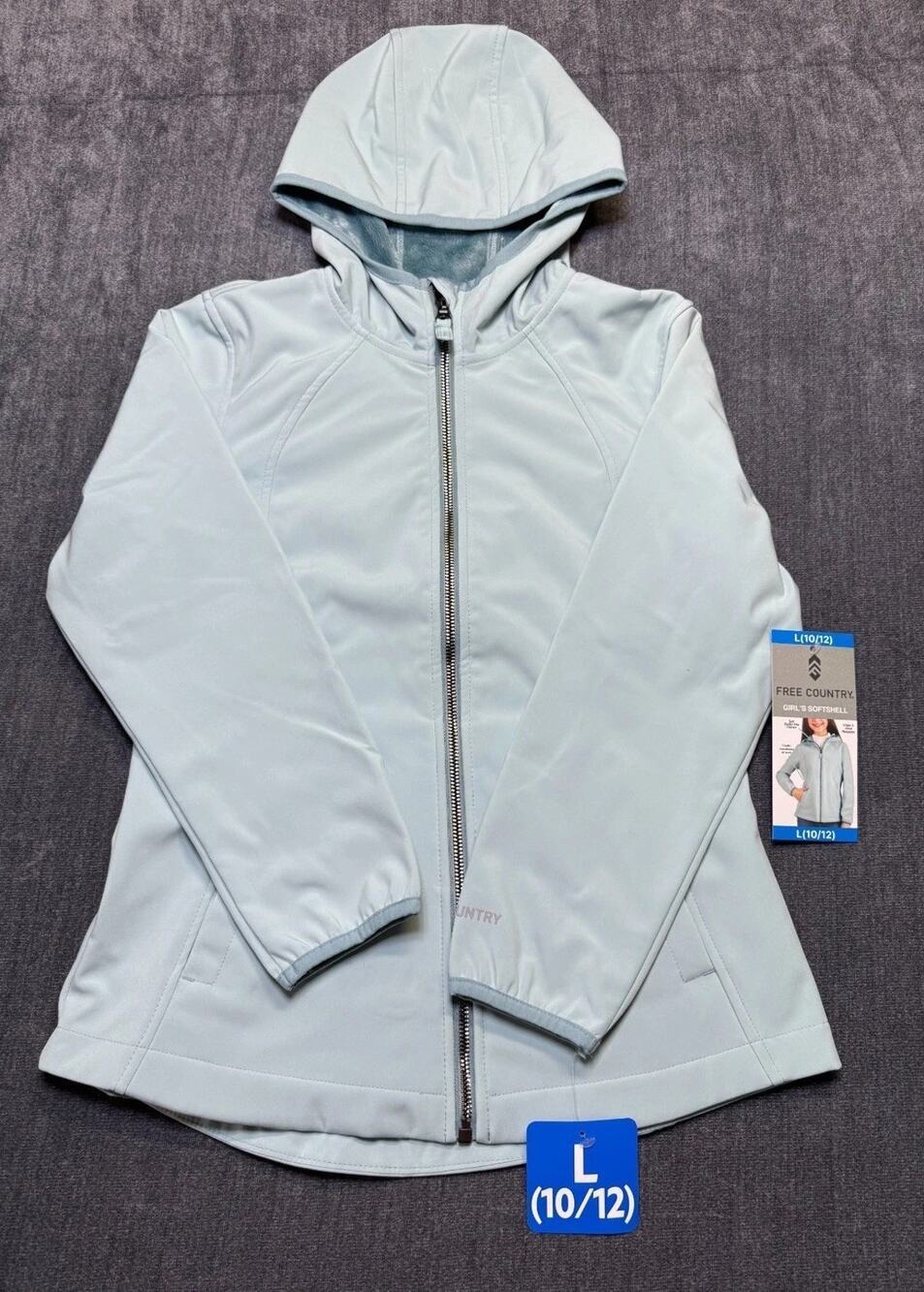 NWT Free Country Super Softshell Jacket Girls Large Misty Blue Full-Zip Gorpcore